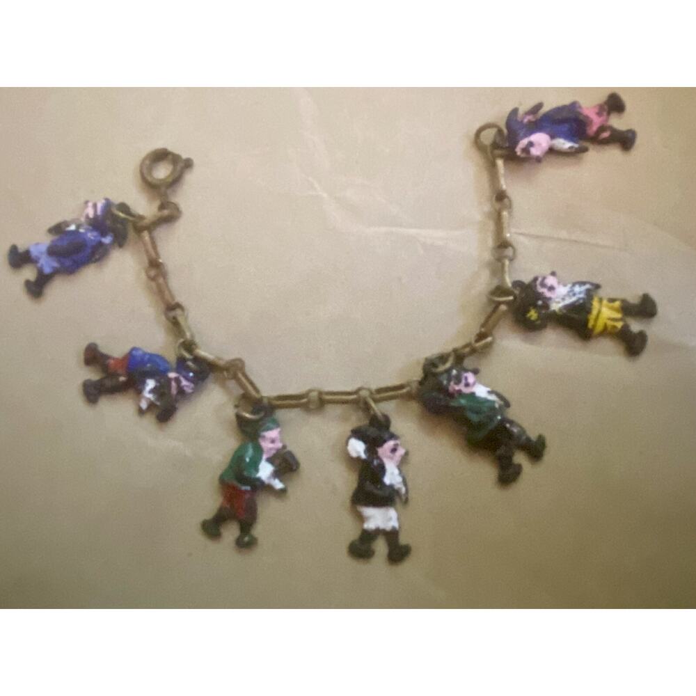 Vintage Disney 1930 7 Dwarfs Charm Bracelet hand painted enamel 1930’s